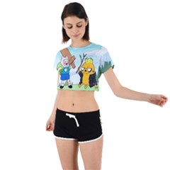 Adventure Time Finn And Jake Cartoon Network Parody Tie Back Short Sleeve Crop T-shirt by Sarkoni