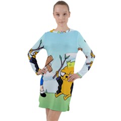 Adventure Time Finn And Jake Cartoon Network Parody Long Sleeve Hoodie Dress by Sarkoni