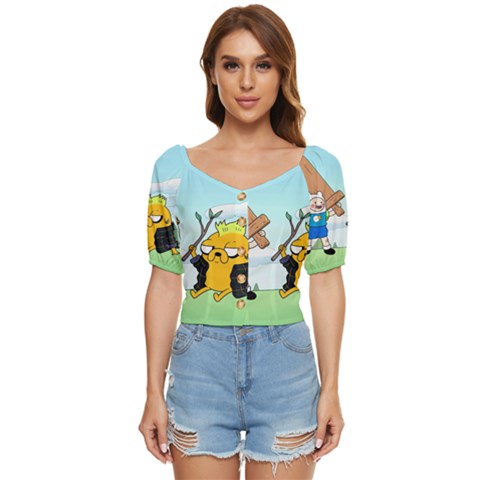 Adventure Time Finn And Jake Cartoon Network Parody Button Up Blouse by Sarkoni