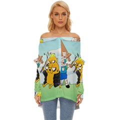 Adventure Time Finn And Jake Cartoon Network Parody Off Shoulder Chiffon Pocket Shirt by Sarkoni