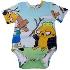 Adventure Time Finn And Jake Cartoon Network Parody Baby Short Sleeve Bodysuit by Sarkoni