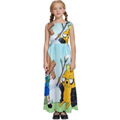 Adventure Time Finn And Jake Cartoon Network Parody Kids  Satin Sleeveless Maxi Dress by Sarkoni