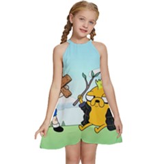 Adventure Time Finn And Jake Cartoon Network Parody Kids  Halter Collar Waist Tie Chiffon Dress by Sarkoni