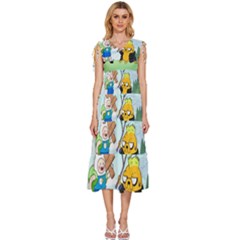 Adventure Time Finn And Jake Cartoon Network Parody V-neck Drawstring Shoulder Sleeveless Maxi Dress by Sarkoni