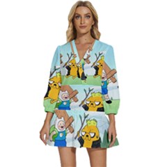 Adventure Time Finn And Jake Cartoon Network Parody V-neck Placket Mini Dress by Sarkoni