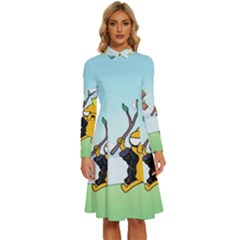 Adventure Time Finn And Jake Cartoon Network Parody Long Sleeve Shirt Collar A-line Dress