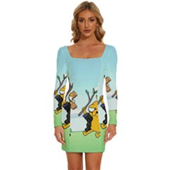 Adventure Time Finn And Jake Cartoon Network Parody Long Sleeve Square Neck Bodycon Velvet Dress by Sarkoni