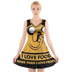 Adventure Time Jake  I Love Food V-neck Sleeveless Dress by Sarkoni