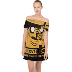 Adventure Time Jake  I Love Food Off Shoulder Chiffon Dress by Sarkoni