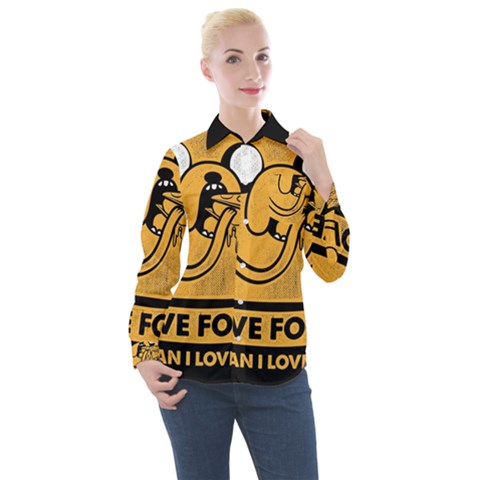 Adventure Time Jake  I Love Food Women s Long Sleeve Pocket Shirt by Sarkoni