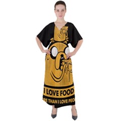 Adventure Time Jake  I Love Food V-neck Boho Style Maxi Dress by Sarkoni