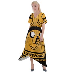 Adventure Time Jake  I Love Food Cross Front Sharkbite Hem Maxi Dress by Sarkoni