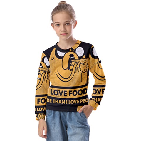 Adventure Time Jake  I Love Food Kids  Long Sleeve T-shirt With Frill  by Sarkoni