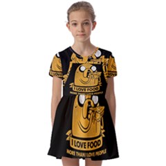 Adventure Time Jake  I Love Food Kids  Short Sleeve Pinafore Style Dress by Sarkoni