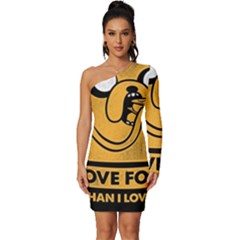 Adventure Time Jake  I Love Food Long Sleeve One Shoulder Mini Dress by Sarkoni