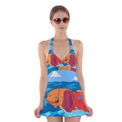 Adventure Time Fish Landscape Halter Dress Swimsuit  by Sarkoni