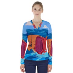 Adventure Time Fish Landscape V-neck Long Sleeve Top by Sarkoni