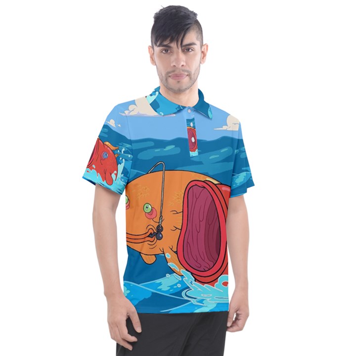 Adventure Time Fish Landscape Men s Polo T-Shirt