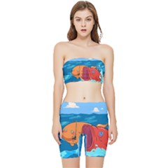 Adventure Time Fish Landscape Stretch Shorts And Tube Top Set by Sarkoni