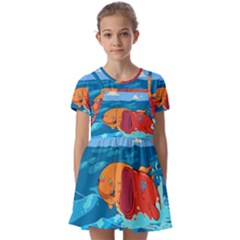 Adventure Time Fish Landscape Kids  Short Sleeve Pinafore Style Dress by Sarkoni