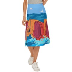 Adventure Time Fish Landscape Midi Panel Skirt by Sarkoni