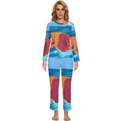 Adventure Time Fish Landscape Womens  Long Sleeve Lightweight Pajamas Set