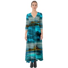 Artistic Fantasy Psychedelic Button Up Boho Maxi Dress by Sarkoni