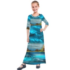 Artistic Fantasy Psychedelic Kids  Quarter Sleeve Maxi Dress by Sarkoni