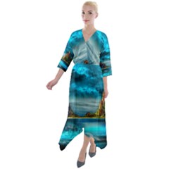 Artistic Fantasy Psychedelic Quarter Sleeve Wrap Front Maxi Dress by Sarkoni