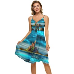 Artistic Fantasy Psychedelic Sleeveless Tie Front Chiffon Dress by Sarkoni