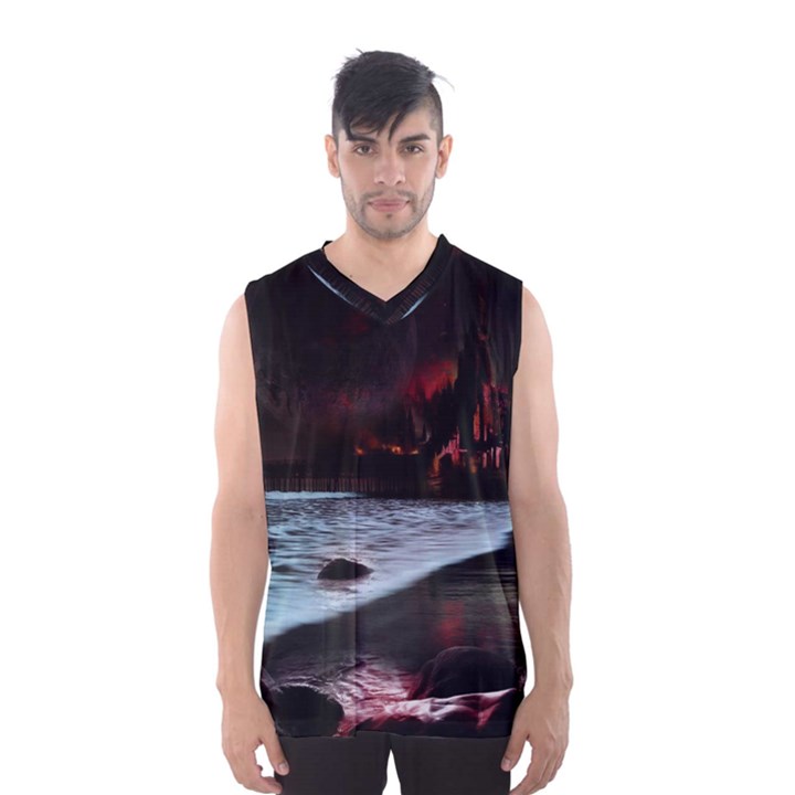 Artistic Creepy Dark Evil Fantasy Halloween Horror Psychedelic Scary Spooky Men s Basketball Tank Top