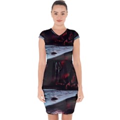 Artistic Creepy Dark Evil Fantasy Halloween Horror Psychedelic Scary Spooky Capsleeve Drawstring Dress  by Sarkoni