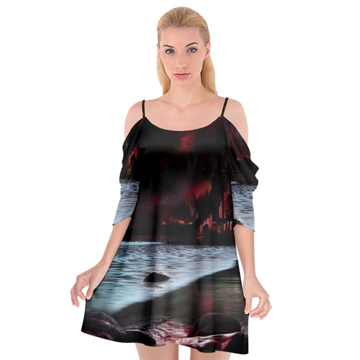 Artistic Creepy Dark Evil Fantasy Halloween Horror Psychedelic Scary Spooky Cutout Spaghetti Strap Chiffon Dress