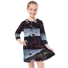 Artistic Creepy Dark Evil Fantasy Halloween Horror Psychedelic Scary Spooky Kids  Quarter Sleeve Shirt Dress by Sarkoni