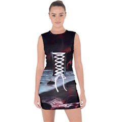 Artistic Creepy Dark Evil Fantasy Halloween Horror Psychedelic Scary Spooky Lace Up Front Bodycon Dress by Sarkoni