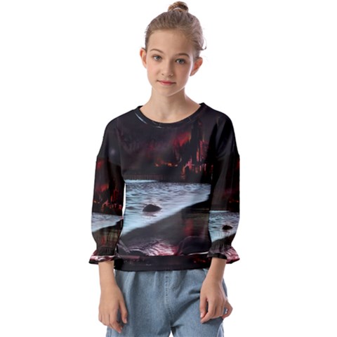 Artistic Creepy Dark Evil Fantasy Halloween Horror Psychedelic Scary Spooky Kids  Cuff Sleeve Top by Sarkoni