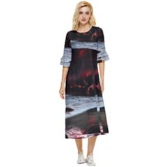 Artistic Creepy Dark Evil Fantasy Halloween Horror Psychedelic Scary Spooky Double Cuff Midi Dress by Sarkoni