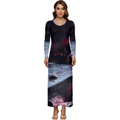 Artistic Creepy Dark Evil Fantasy Halloween Horror Psychedelic Scary Spooky Long Sleeve Longline Maxi Dress by Sarkoni