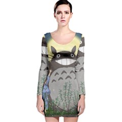 Illustration Anime Cartoon My Neighbor Totoro Long Sleeve Velvet Bodycon Dress by Sarkoni