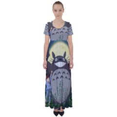 Illustration Anime Cartoon My Neighbor Totoro High Waist Short Sleeve Maxi Dress by Sarkoni