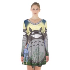 Illustration Anime Cartoon My Neighbor Totoro Long Sleeve Velvet V-neck Dress by Sarkoni