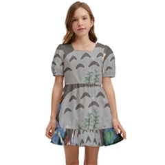 Illustration Anime Cartoon My Neighbor Totoro Kids  Short Sleeve Dolly Dress by Sarkoni