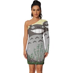 Illustration Anime Cartoon My Neighbor Totoro Long Sleeve One Shoulder Mini Dress by Sarkoni