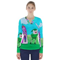 Adventure Time The Legend Of Zelda Parody V-neck Long Sleeve Top by Sarkoni