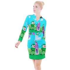 Adventure Time The Legend Of Zelda Parody Button Long Sleeve Dress by Sarkoni