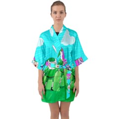 Adventure Time The Legend Of Zelda Parody Half Sleeve Satin Kimono  by Sarkoni