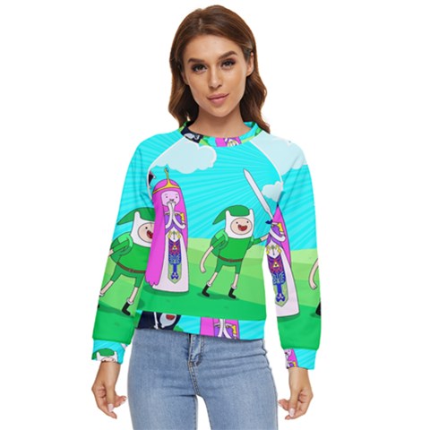 Adventure Time The Legend Of Zelda Parody Women s Long Sleeve Raglan T-shirt by Sarkoni