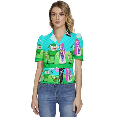 Adventure Time The Legend Of Zelda Parody Puffed Short Sleeve Button Up Jacket by Sarkoni