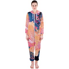 Abstract Art Artistic Bright Colors Contrast Flower Nature Petals Psychedelic Hooded Jumpsuit (ladies) by Sarkoni