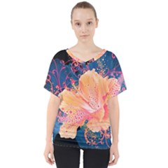 Abstract Art Artistic Bright Colors Contrast Flower Nature Petals Psychedelic V-neck Dolman Drape Top by Sarkoni